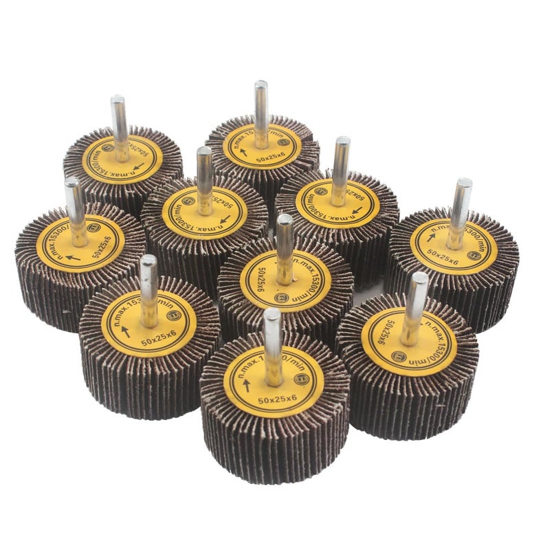 JUNLIXN 10 Pcs 50mm Flap Wheels, 1/4'' Shank 80 Grit Aluminum Oxide Grain Mounted Flap Sanding Wheel for Drill, Grinder, Rotary Tools - Image 1